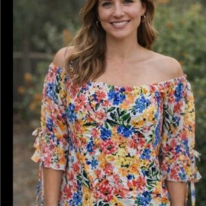 Perceptions Multicolor Floral Off-Shoulder Blouse